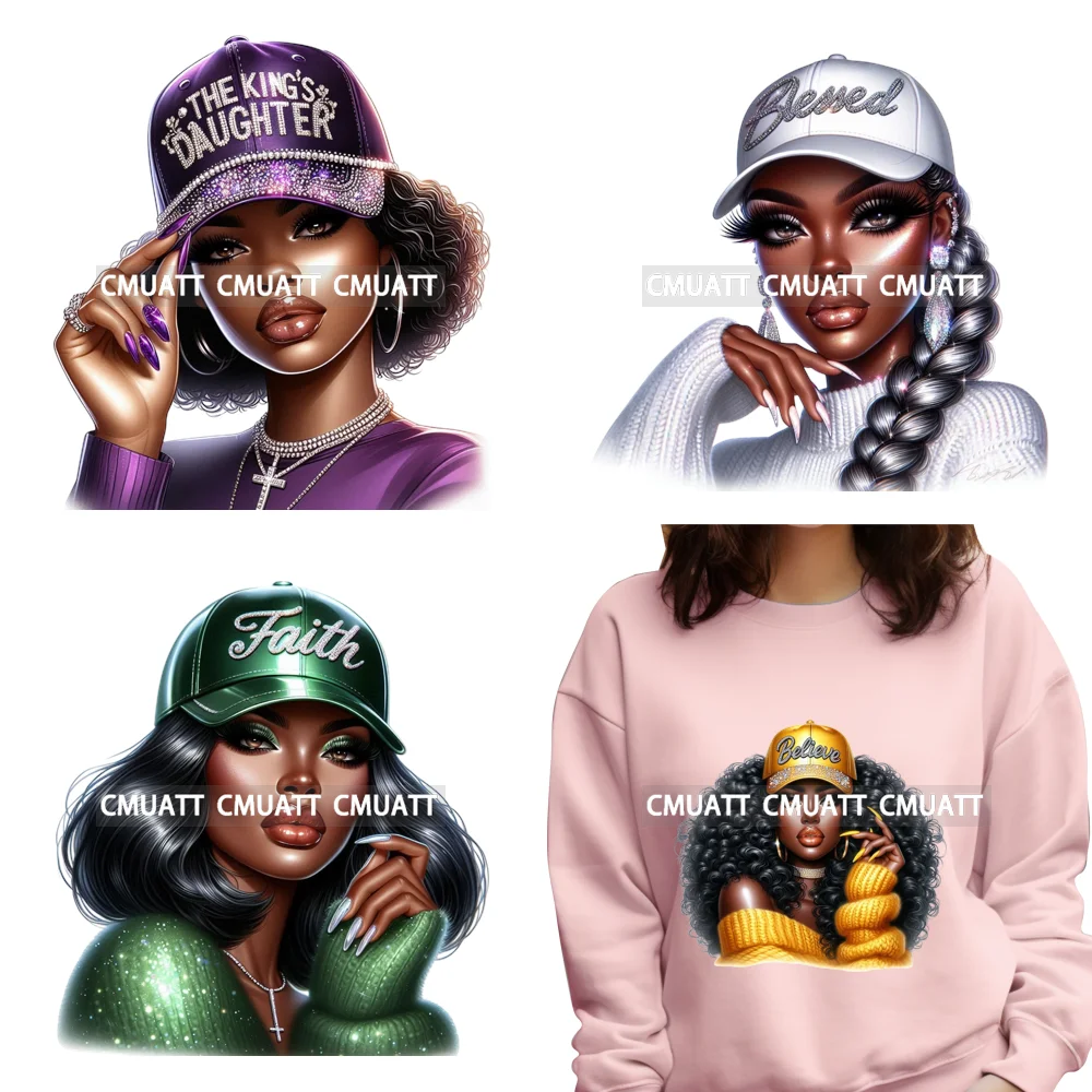 

Наклейка DTF для термопереноса: Афроамериканская девушка, молящаяся к Богу, с крестом и Библией. Готовая к нанесению на толстовки, моющаяся, устойчивая к стирке.