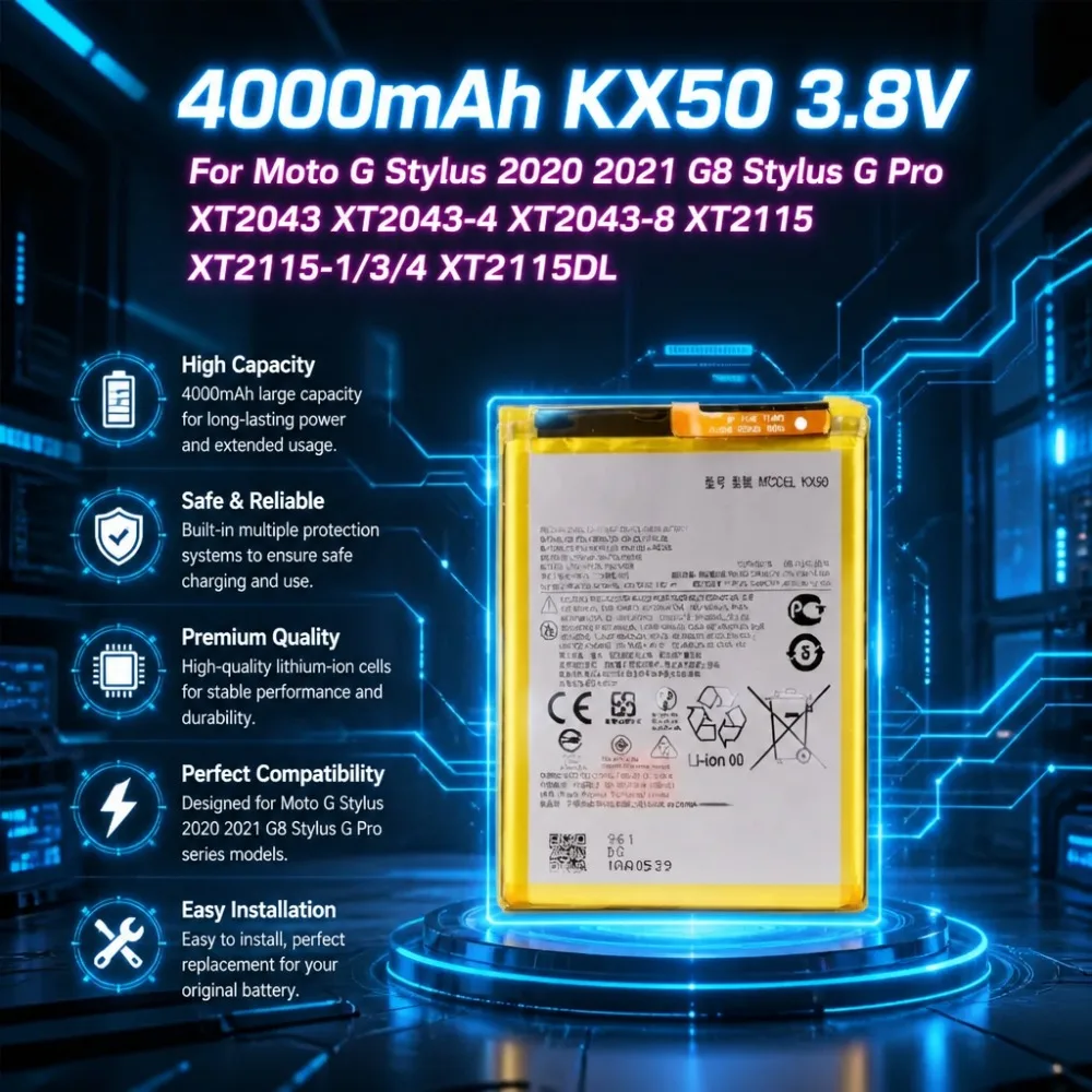

4000mAh KX50 3.8V Battery for Moto G Stylus 2020 2021 G8 Stylus G Pro XT2043 XT2043-4 XT2043-8 XT2115 XT2115-1/3/4 XT2115DL