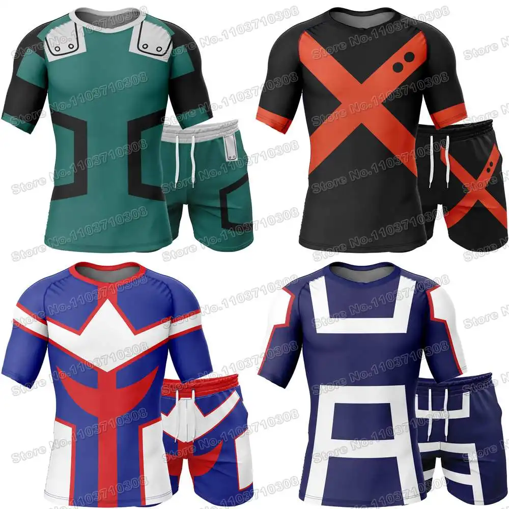 My Hero Academia Rash Guards Surfing Jersey Beach Shirts Swimwear Diving Gym Shorts MMA BJJ Men Jiu Jitsu Fitness Sets