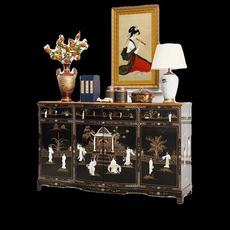 Bright lacquered solid wood porch cabinet shell locker classical furniture