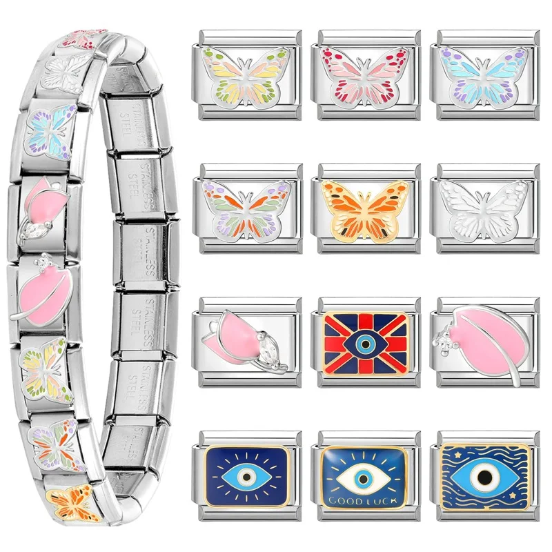 WG 1pc Italian Modular Bracelet Butterfly Eye Flower Charm Pendant Italian Creative DIY Customizable Modular Bracelet