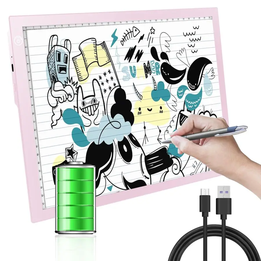 

A4 Rechargeable Light Pad, Portable LED Light up Box UltraThin Brightness Dimmable Battery Powered Bright Copy Board for Weeding