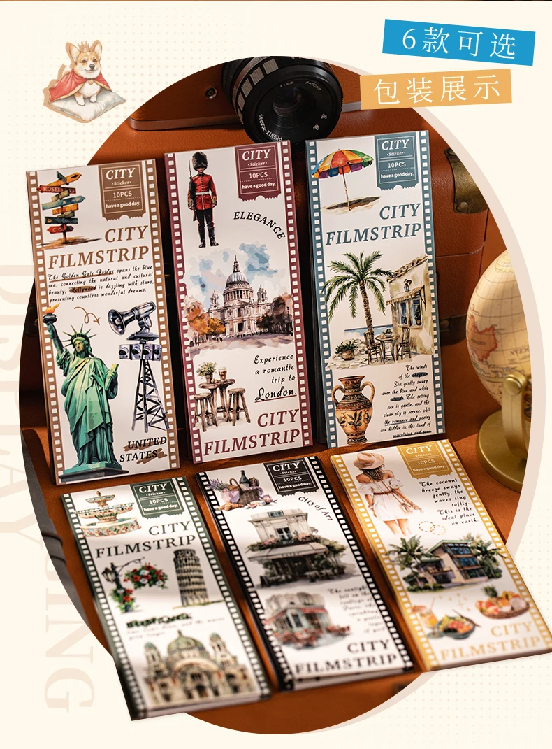 10 Blatt schöne Landschaftsaufkleber, lange Streifenlandschaft, dekoratives, handgefertigtes Scrapbooking-Material, Tagebuch, Album, Bastelbedarf – Detail 13