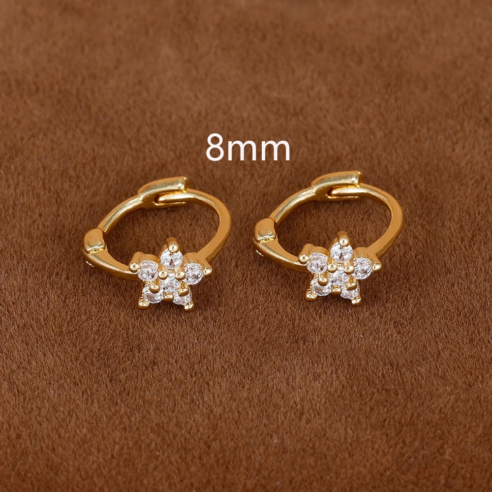 2er-Set schlichte, modische Blumen-Huggie-Creolen 6MM 8MM mit kleinen Zirkonia-Kristallen für Knorpel- und Ohrstecker-Piercings – Detail 5