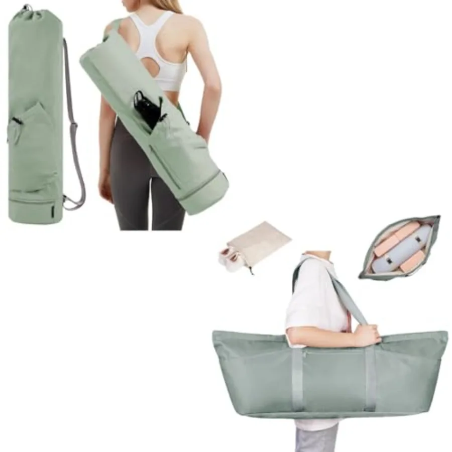 

Yoga Mat Drawstring Bag and Yoga Mat Tote Bag with Shoes Bag and Wet Compartment