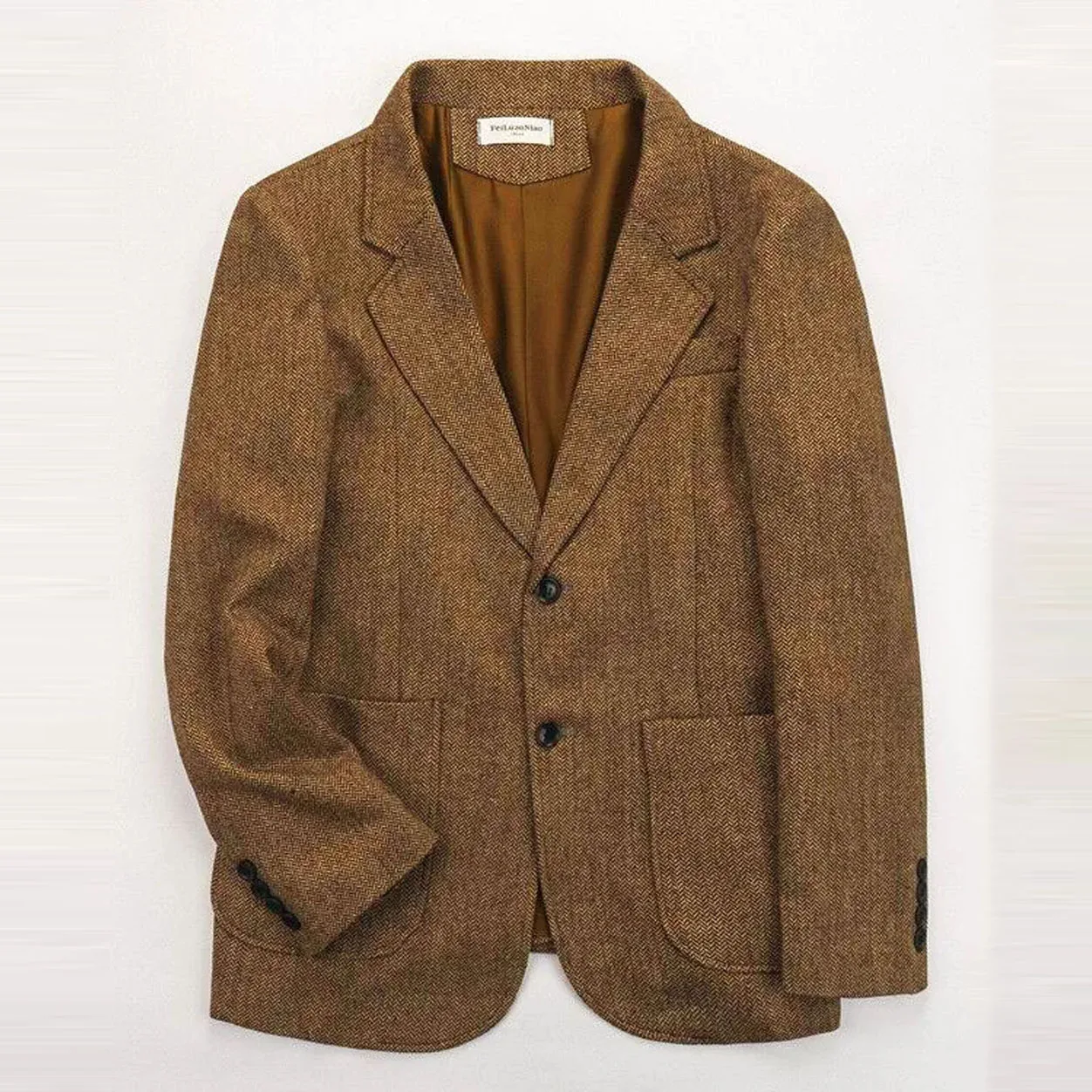 

Retro British Tweed Men's Jacket Blazer Herringbone Woolen Brown Suit Pattern Autumn and Winter Slim Fit Men's Tuxedos