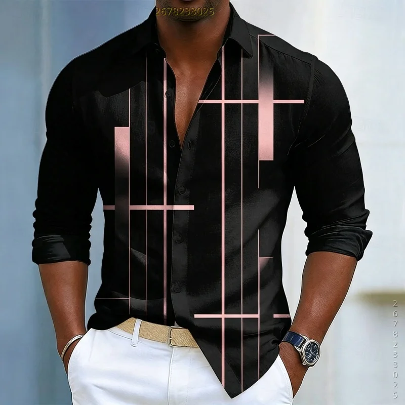 Men's Stripe Print Long Sleeved Lapel Shirt Casual Men's shirt Daily Men Cheap Clothing Autumn Men's Business Long Sleeved Shirt
