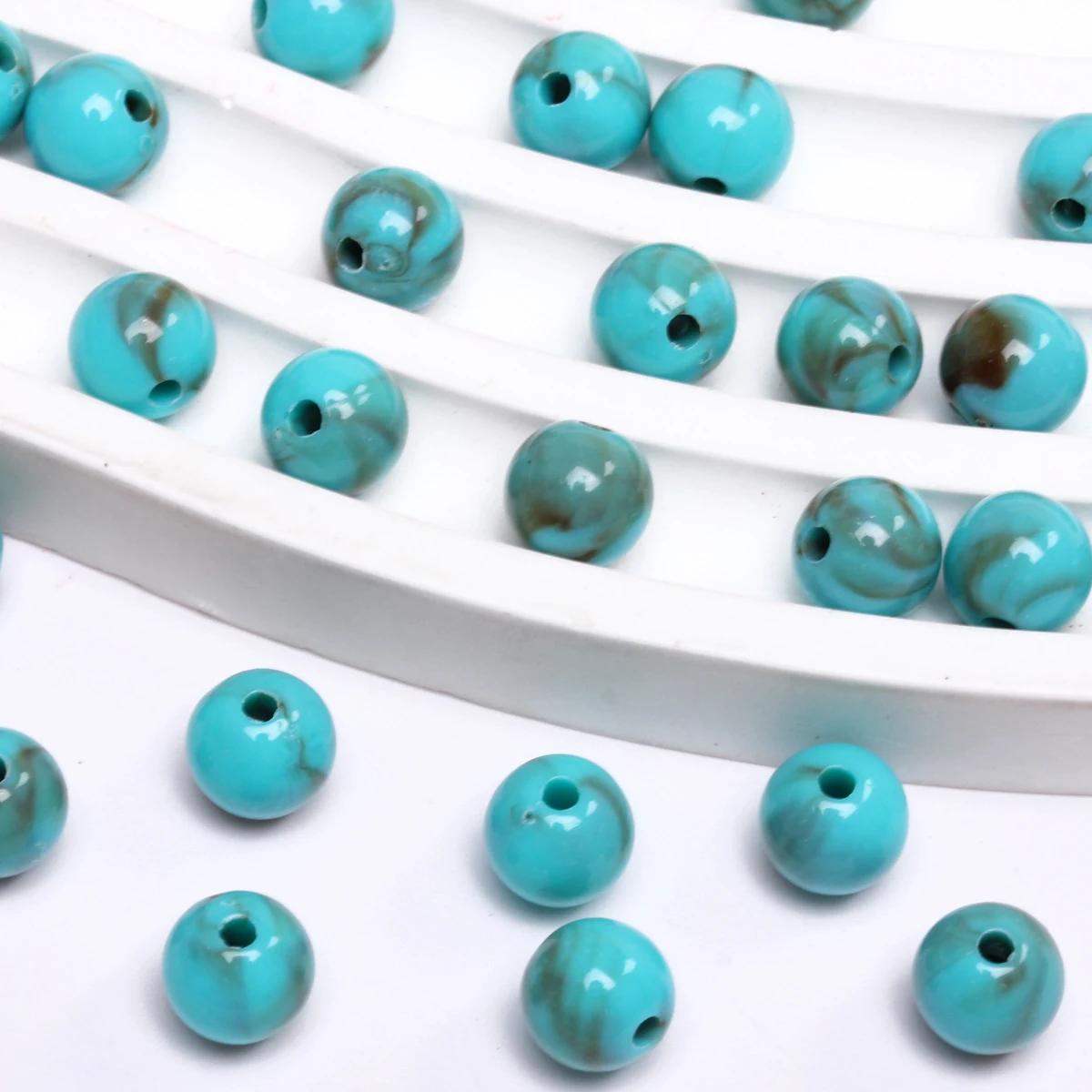 8mm 30pcs/bag  Imitation Jade Stone Loose Round Resin Beads Jewelry Making Bracelet Necklace Accessories