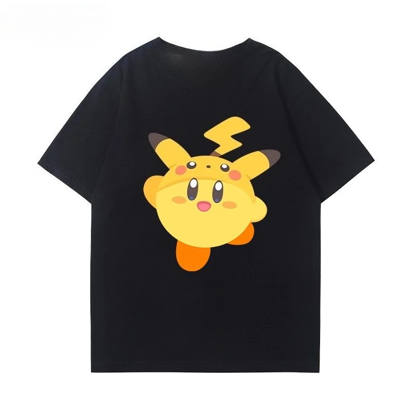 تي شيرت بوكيمون بيكاتشو ونجمة كيربي محيطية بأكمام قصيرة للرجال والنساء صيفي فضفاض من القطن الخالص متعدد الاستخدامات #4