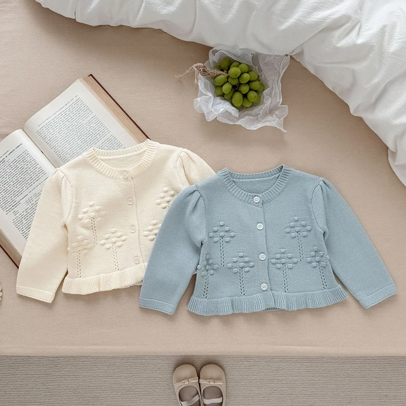 

2025 New Autumn 0-3Yrs Children Clothes Toddler Baby Girl Knitting Cardigan Long Sleeved Solid Color Cardigan Sweater Coat