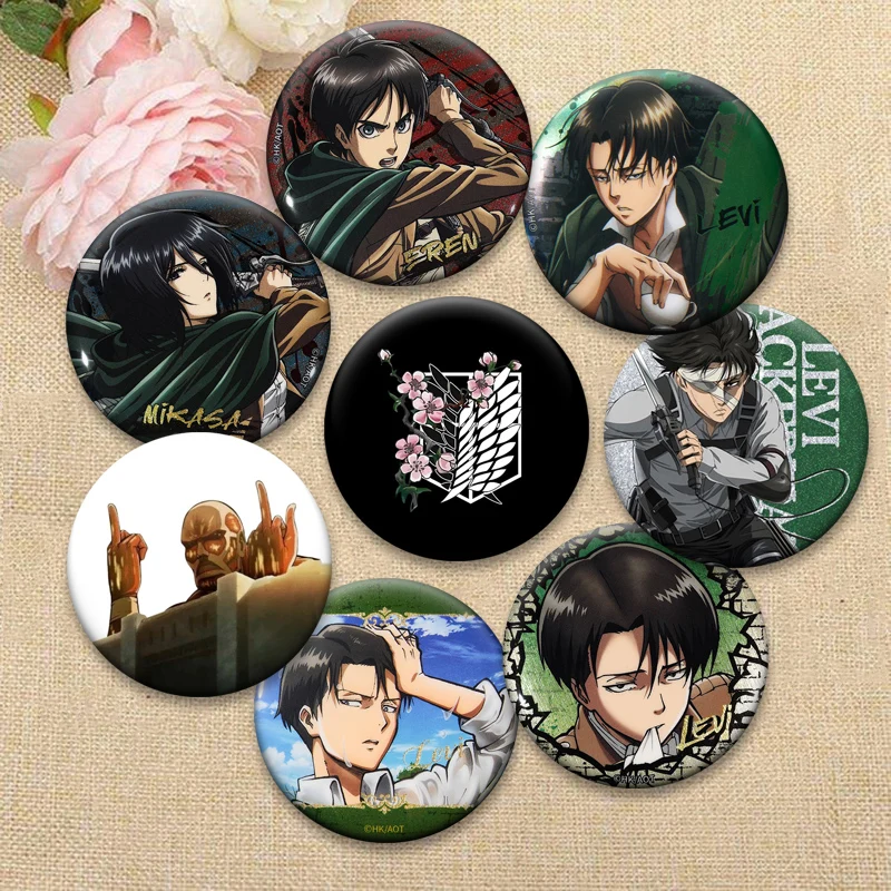 

Exquisite Round Anime Brooches Eren Jaeger,Mikasa Ackerman Pins Backpack Accessories Armin Arlert,Colossal Titan Cartoon Badge