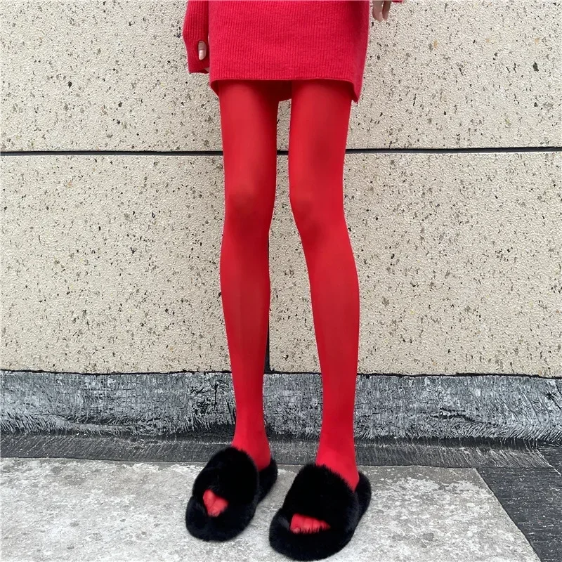 2024 baru stoking merah Tahun wanita kaus kaki merah seksi antikait sutra beludru Pantyhose pernikahan pengantin legging untuk wanita