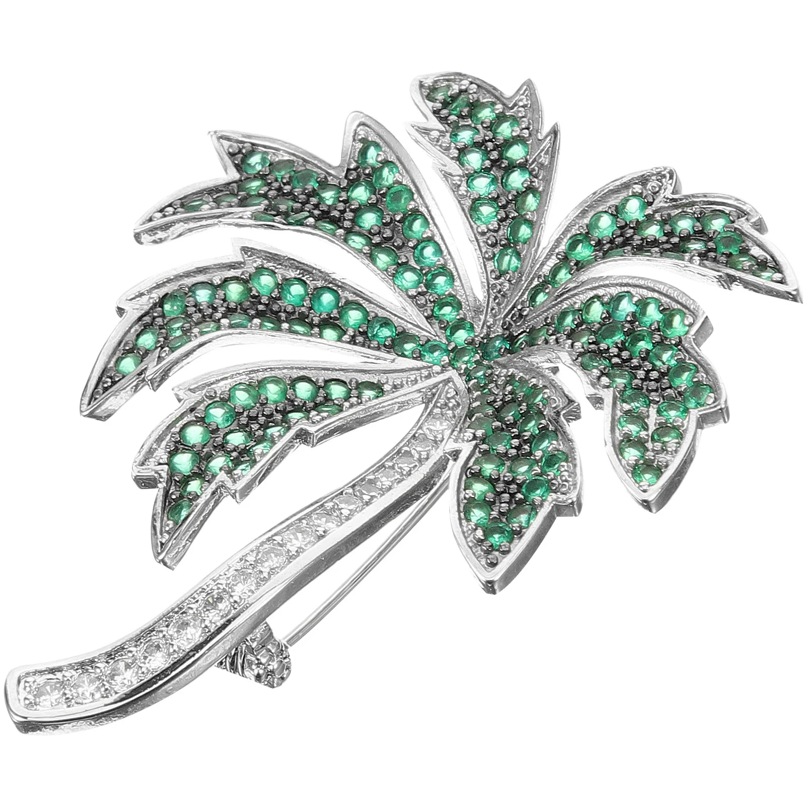 

1Pcs Hawaiian Coconut Tree Brooch Silver Green Cardigan Clip for Women Girls Stylish Shawl Pin Beach Party Accessory