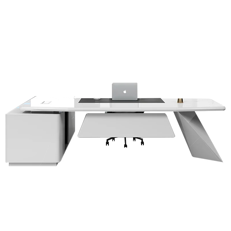 

Painting Boss Office Desk and Chair Combination Simple Modern Light Luxury Fashion Technology Large Desk Furniture White Desk