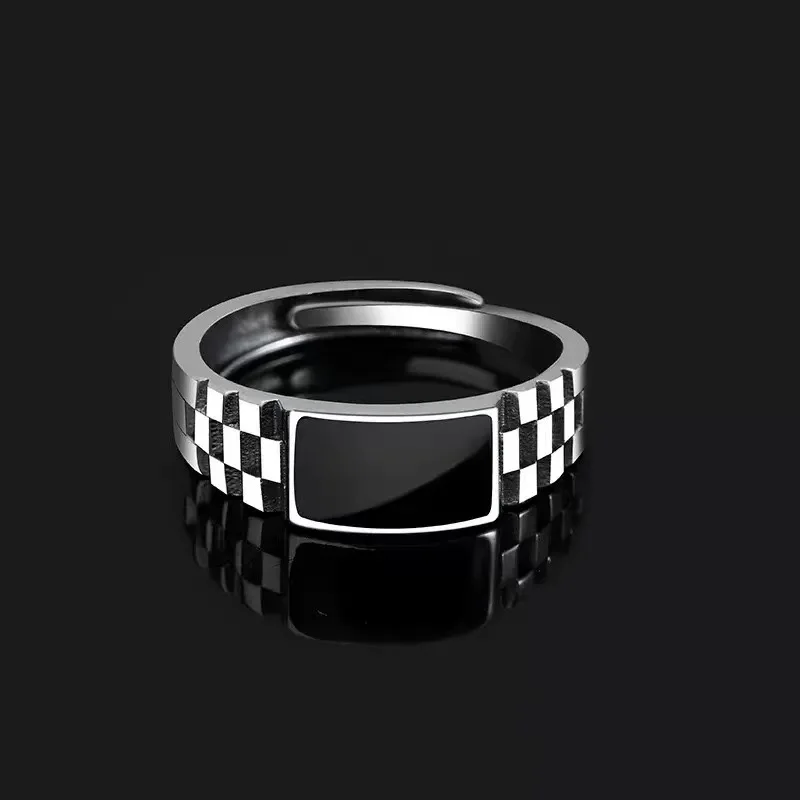 VENTFILLE 925 Sterling Silve Chessboard Ring for Women Man Gift Punk Versatile Personalized Retro Jewelry Party Gift Dropship