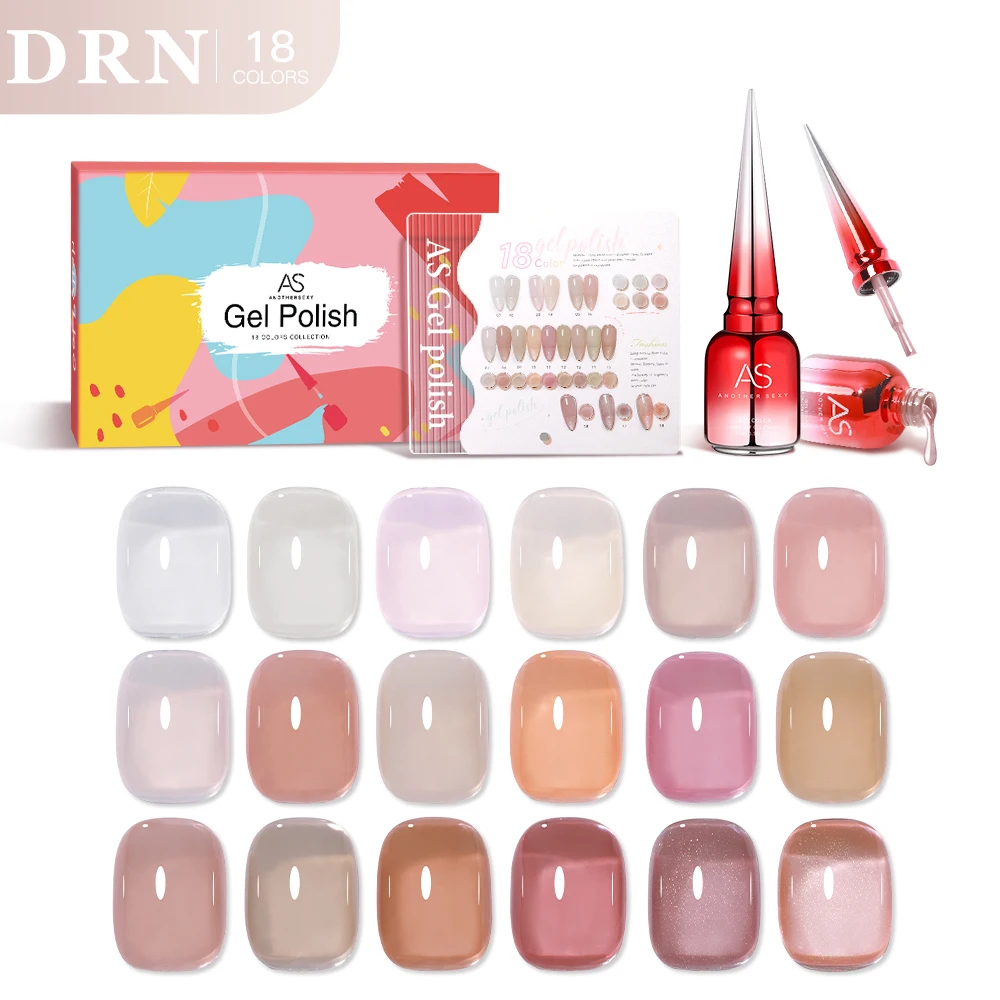 

AS 15ml Translucent Jelly Nude Gel Nail Polish Set 18pcs Colorful Varnish Semi Permanent UV LED Nail Art Manicure Kit W/ Display