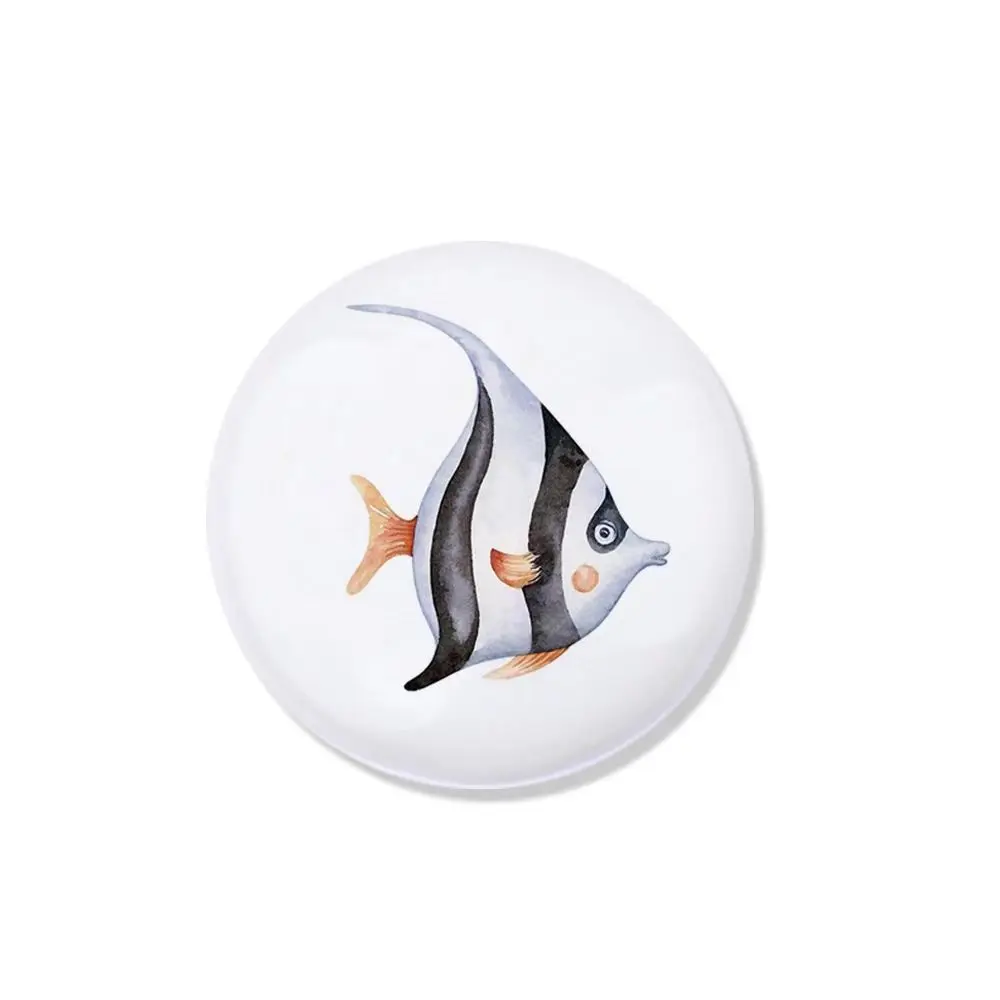 Large Round Ceramic Furniture Handle Drawer Knob Ocean Marine Fish Clothes Cabinet Door Handles Wardrobe Cupboard Pulls Diy