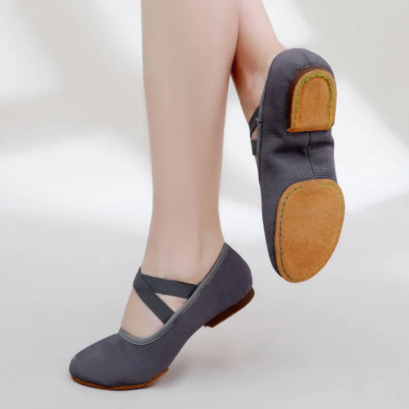 Girls Women Ballet Shoes Stretch Ballet Flats Free-lace Canvas Dance Slippers Elastic Split Soft Sole Ballet Dance Shoe for Kids