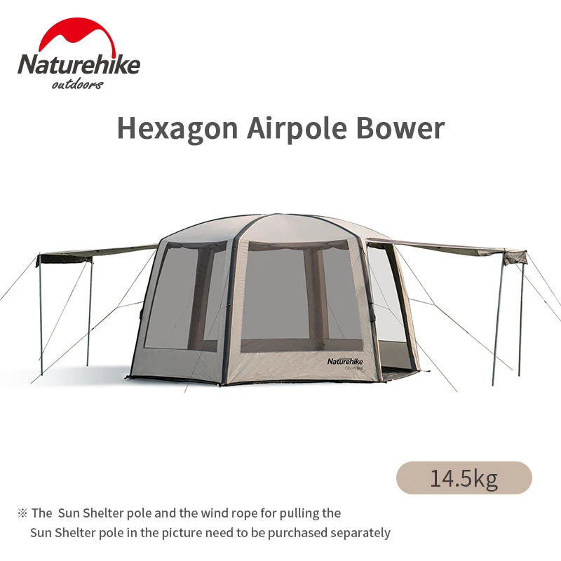 Naturehike Hexagonal Airpole Bower Inflatable Tent 150D Sunscreen Beach Awning Camping Sunshade Canopy With Air Pump
