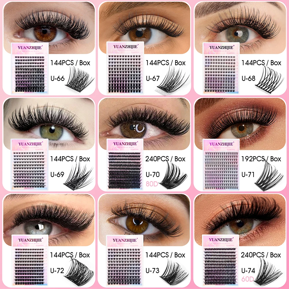 12Lines Big Box Affordable All Size Fast Grafting DIY Heat Bonded Segmented Eyelash C D Curl Natural Looks Clusters Lash Makeup