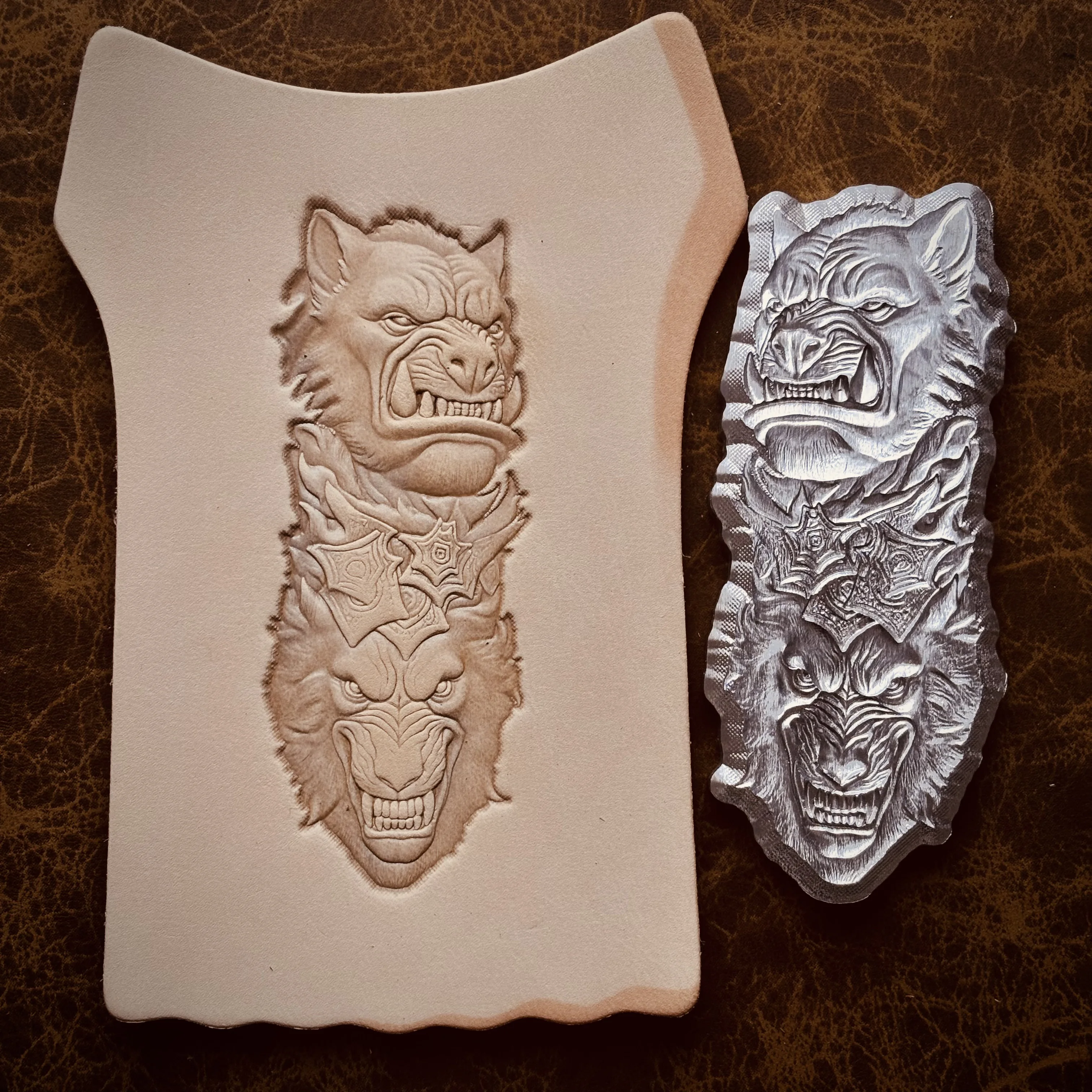 3D Double Wolf Head Pattern Leather Embossing Mold Stamping Molds DIY Leather Craft Tool Carving Shaping Stamps