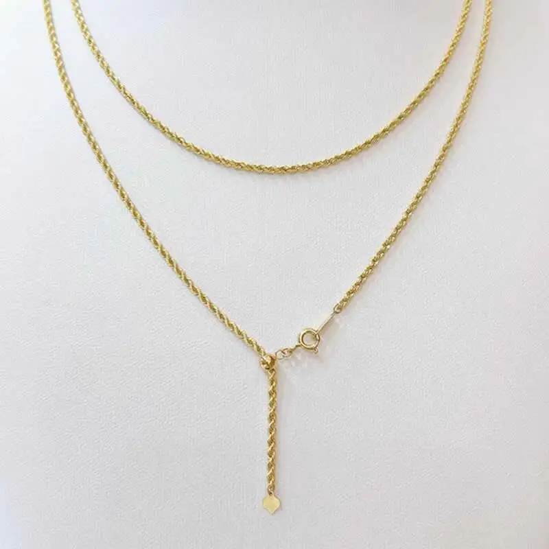 Solid 18K Yellow Gold Necklace AU750 Gold Rope Link Chain Necklace for Women