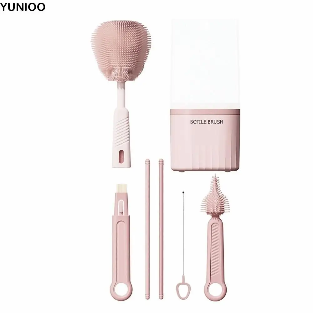 

6 шт./компл., многофункциональный набор щеток для чистки бутылочек с молоком, анти-потерянная щетка для капельницы, набор детских щеток для сосков, силиконовый сливной кронштейн