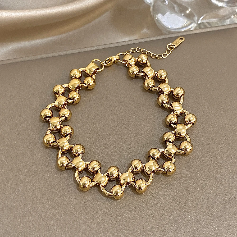 

Classic Fashion Stainless Steel Bead Chain Bracelet for Women Waterproof Gold Color Chunky Charm Bracelet Jewelry Gift New