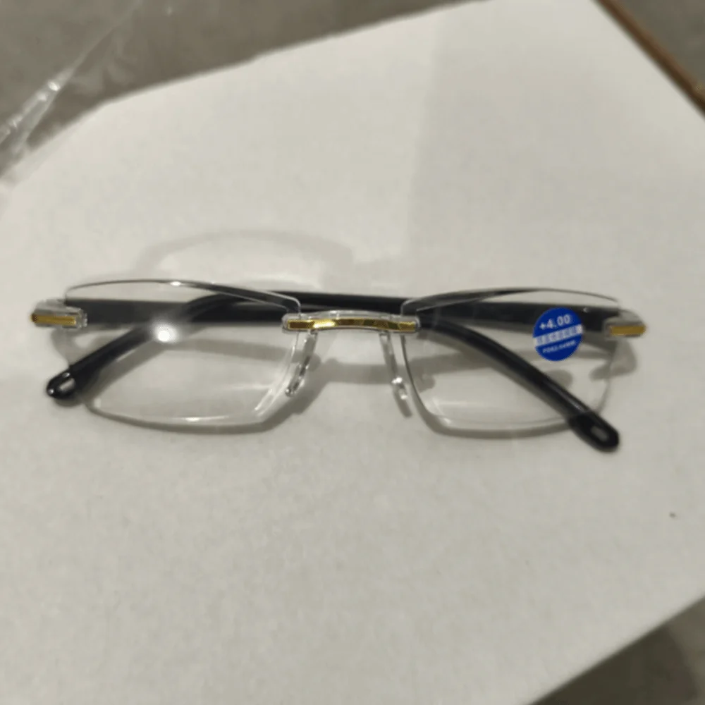Frameless Presbyopia Eyeglasses Ultralight Optical Eyewear Men's Reading Glasses Spectacle Lens Power +100 To +400 Square Frame