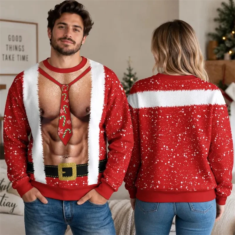 3D Print Ugly Christmas Sweater Unisex Humorous Muscle Santa Cosplay Graphic Sweatshirt Men Women Pullover Holiday Festival Wear