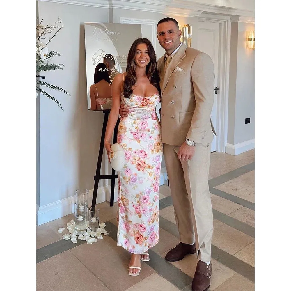 선인하트 여름 스파게티 스트랩 플로럴 프린트 파 드레스 클린핏 H 버전 중년 여성용 시워크 폴리에스터 린넨