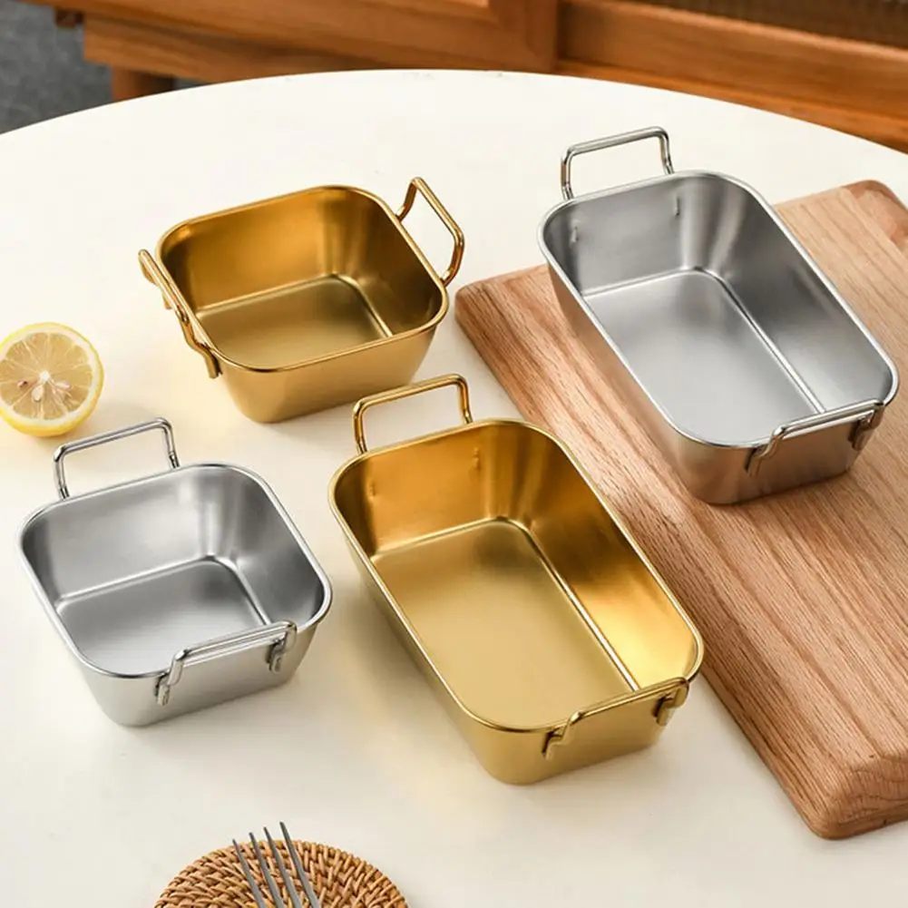 Stainless Steel Dessert Plate Rustproof Stackable Packing Eco-Friendly Double Ear Binaural Fruit Salver Snacks Dish for Kitchen