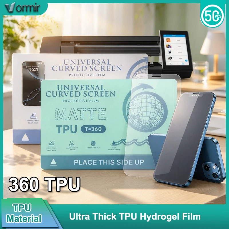 VORMIR 50pcs 360um Thicken TPU HD MATTE Privacy Explosion Proof Screen Protector Hydrogel Films for Cutting Plotter Machine