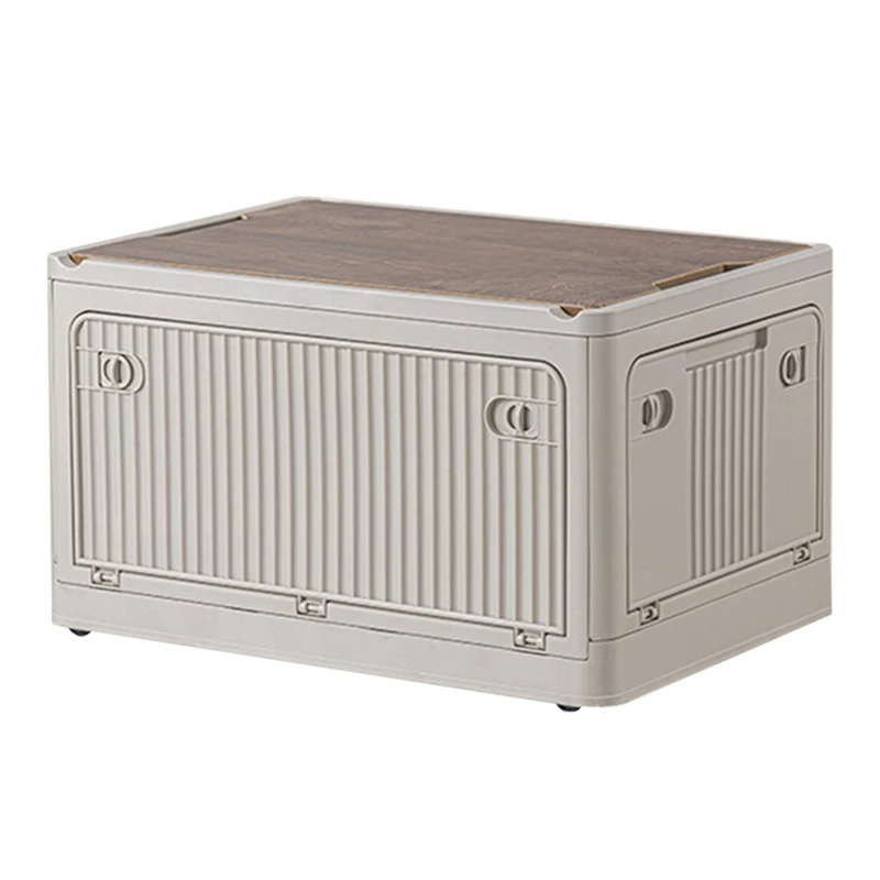 

ABRW-Outdoor Camping Folding Box With Wooden Lid Capacity Car Storage Box Food Organizer For Household 56L