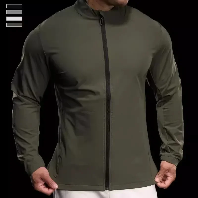 2024 Spring Autumn Running Training Sports Jacket Men Zipper Stand Collar Top Stretch Slim Long Sleeve Shirt Gym Fitness Jacket