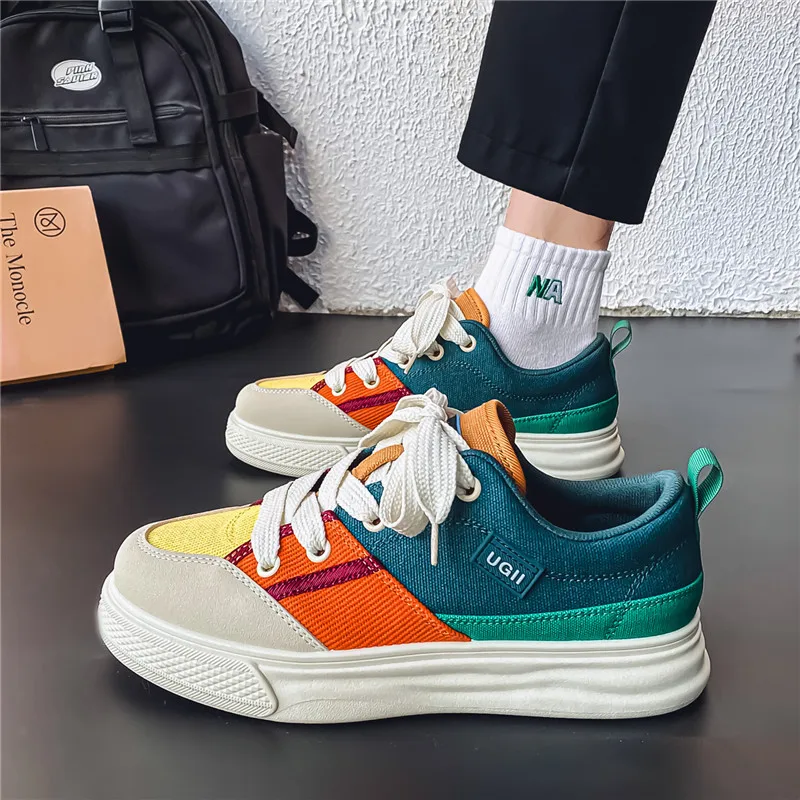 

Мужские повседневные парусиновые кроссовки, дышащая обувь с низким берцем на шнуровке, нескользящая подошва из ПВХ, модный дизайн с цветными блоками для повседневной одежды