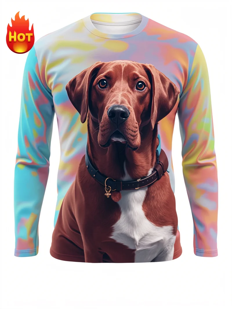 3D Print Dogs Graphic T-shirt Men Women Fashion Casual Oversized Long Sleeve T-shirt Harajuku Holiday Fun Round Neck Y2k Tops