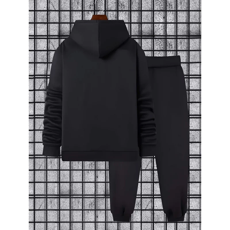 Men Hooded pullover sweatshirt with drawstring long pants is suitable for outdoor cycling and mountaineering apparel Daily Wear， view 6