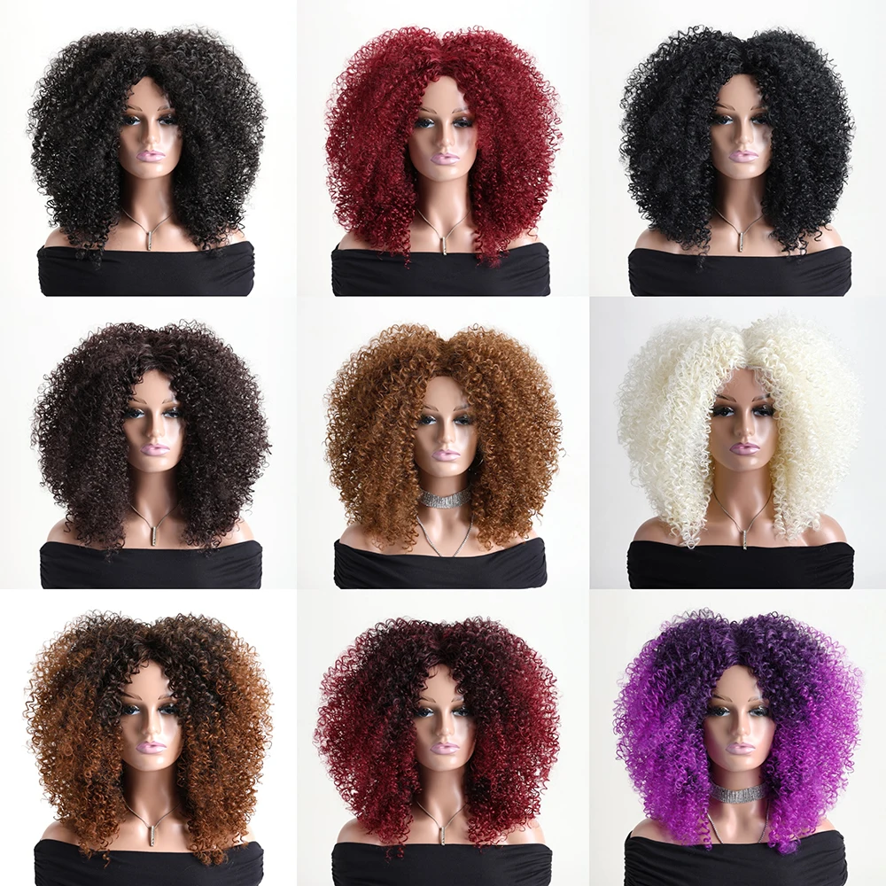 

Синтетические черно-коричневые парики длиной до плеч для чернокожих женщин, странный вьющийся парик, повседневное использование, концерты, вечеринка, косплей, Хэллоуин