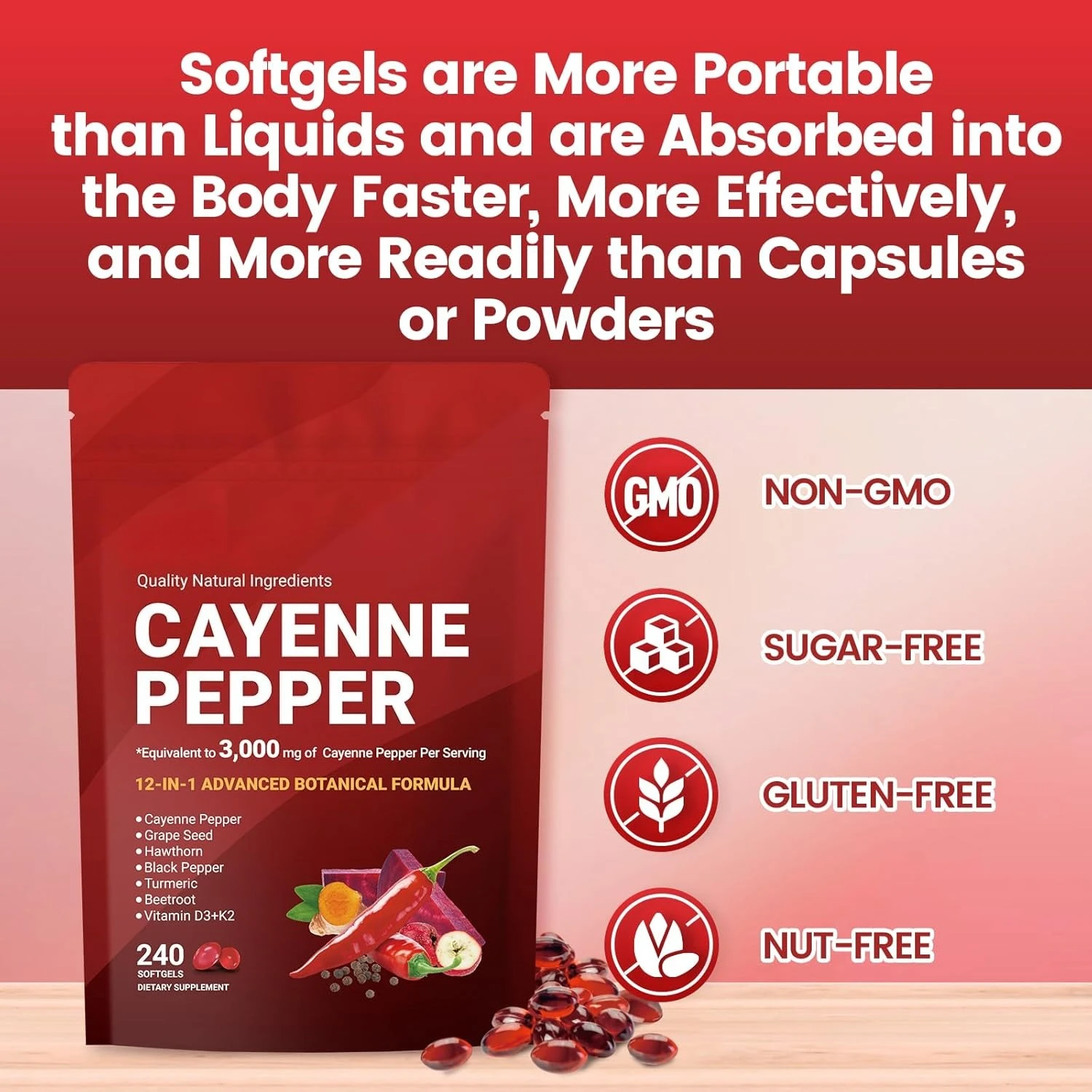 Cayenne Pepper Softgels Supports All Day Natural Energy And Mental Focus Quality Natural Ingredients 12-In-1 Advanced Botanical