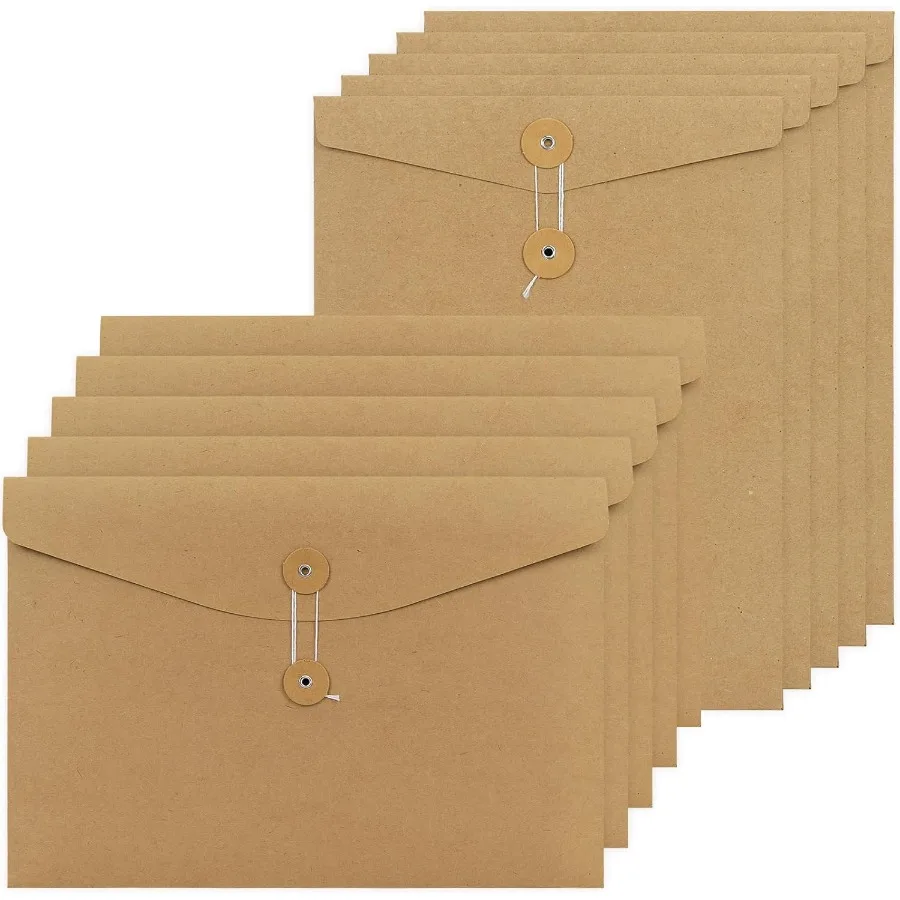 

10 шт. конверты формата А4, крафт-бумага FoldeKraft Paper File Folde, проектные карманы, кошелек для документов, сумка с веревкой, размер буквы, крафт-фи