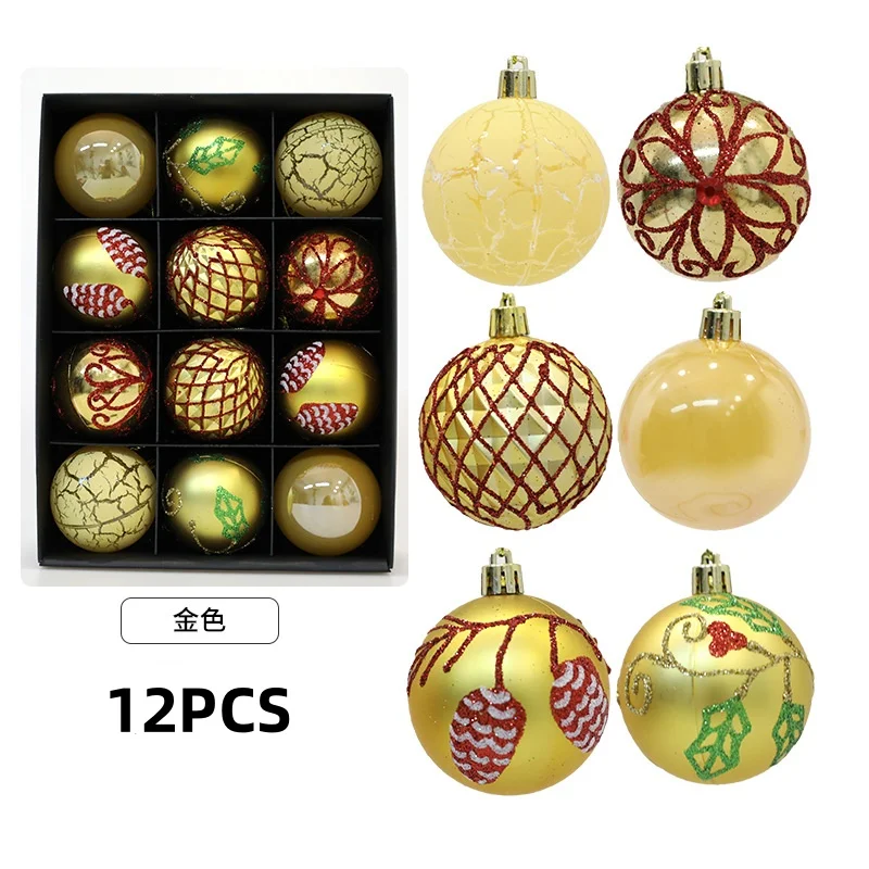 

12pcs-6CM Paintings Christmas Balls Plastics Xmas Decorative Hanging Ornaments New Year Party Christmas Spheres Pendant Set