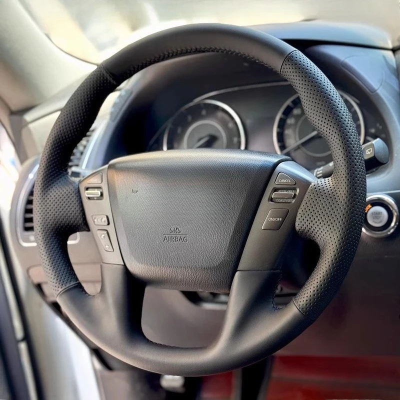 

Для Infiniti QX56 QX80 ручной работы нескользящий черный чехол на руль из натуральной кожи автомобиля