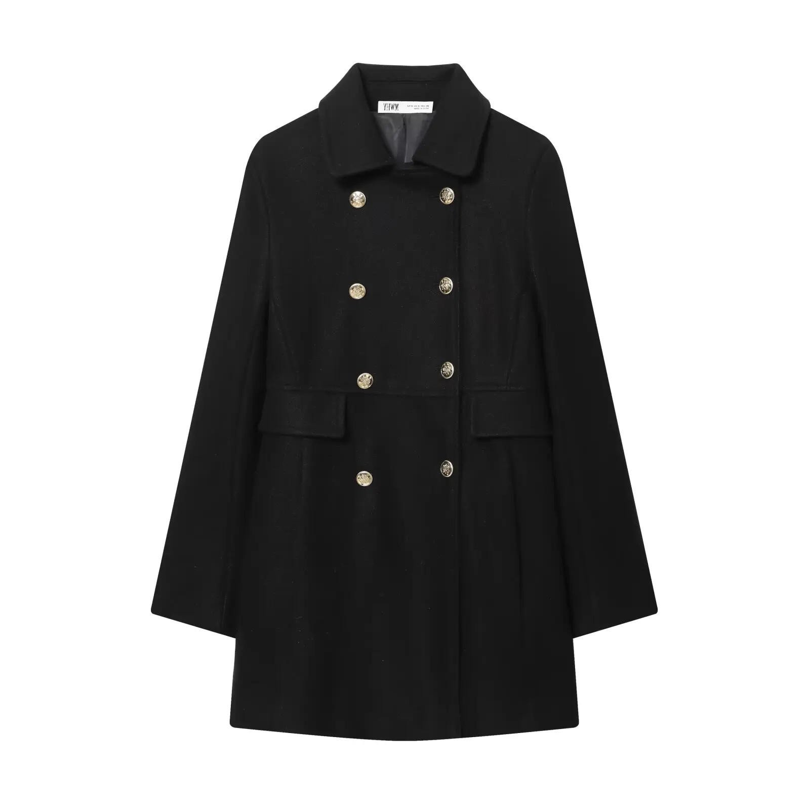 JNLEAOG Modny płaszcz damski z mieszanych włókien, dwurzędowy, jesień, nowość, poliester, długi rękaw