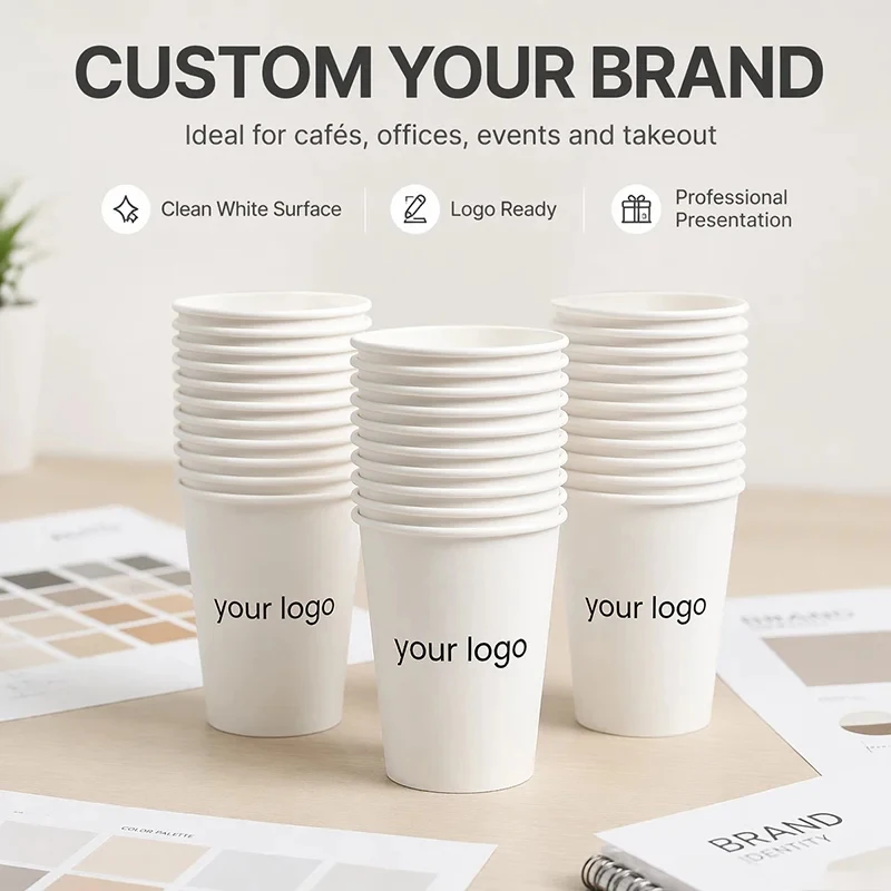 

200Pcs 250ml Disposable Paper Cups, Custom Print Logo & Name for Party