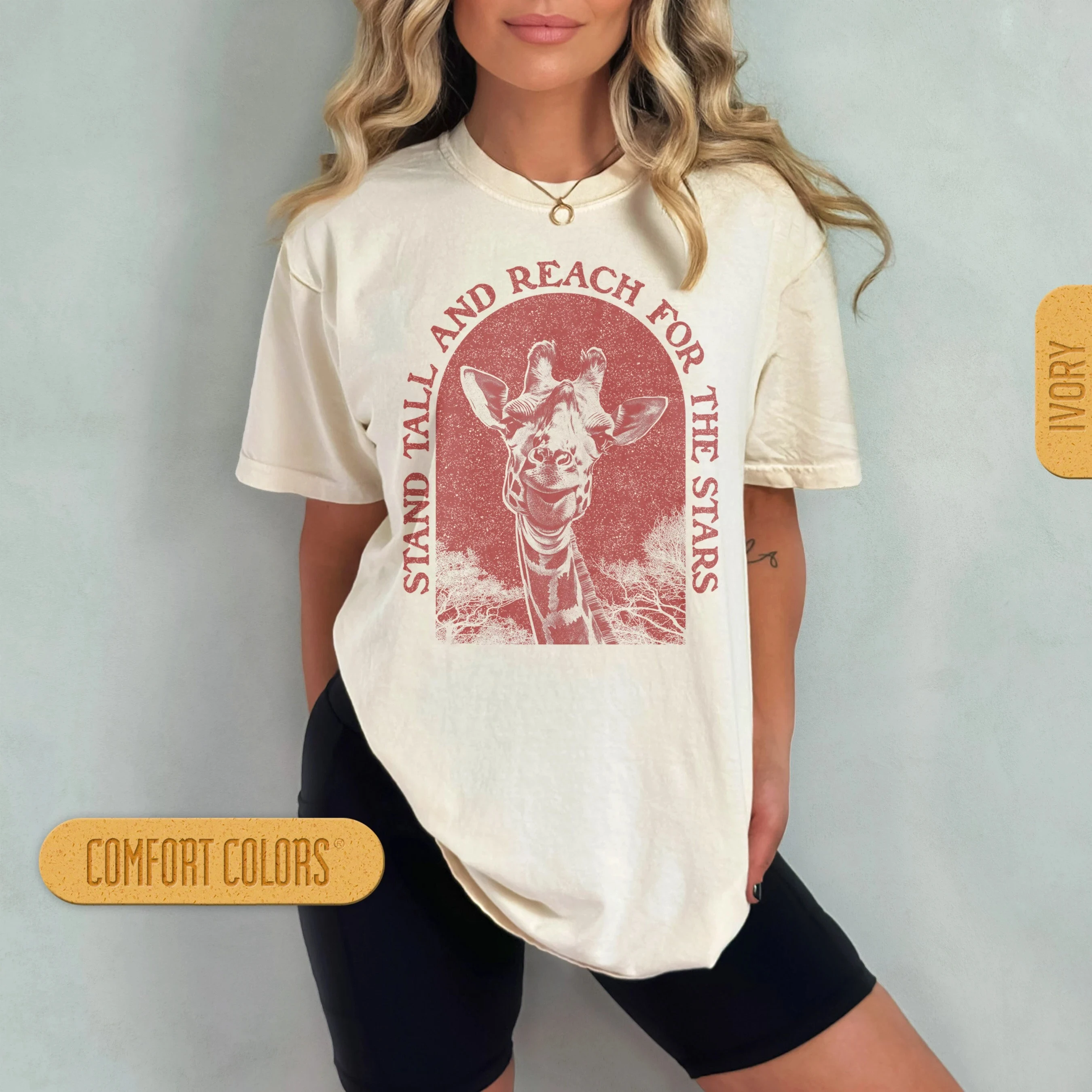 Women's Plus Size Retro Giraffe Pattern T-shirt Cotton Breathable Fashionable and Versatile Unisex Streetwear Oversized