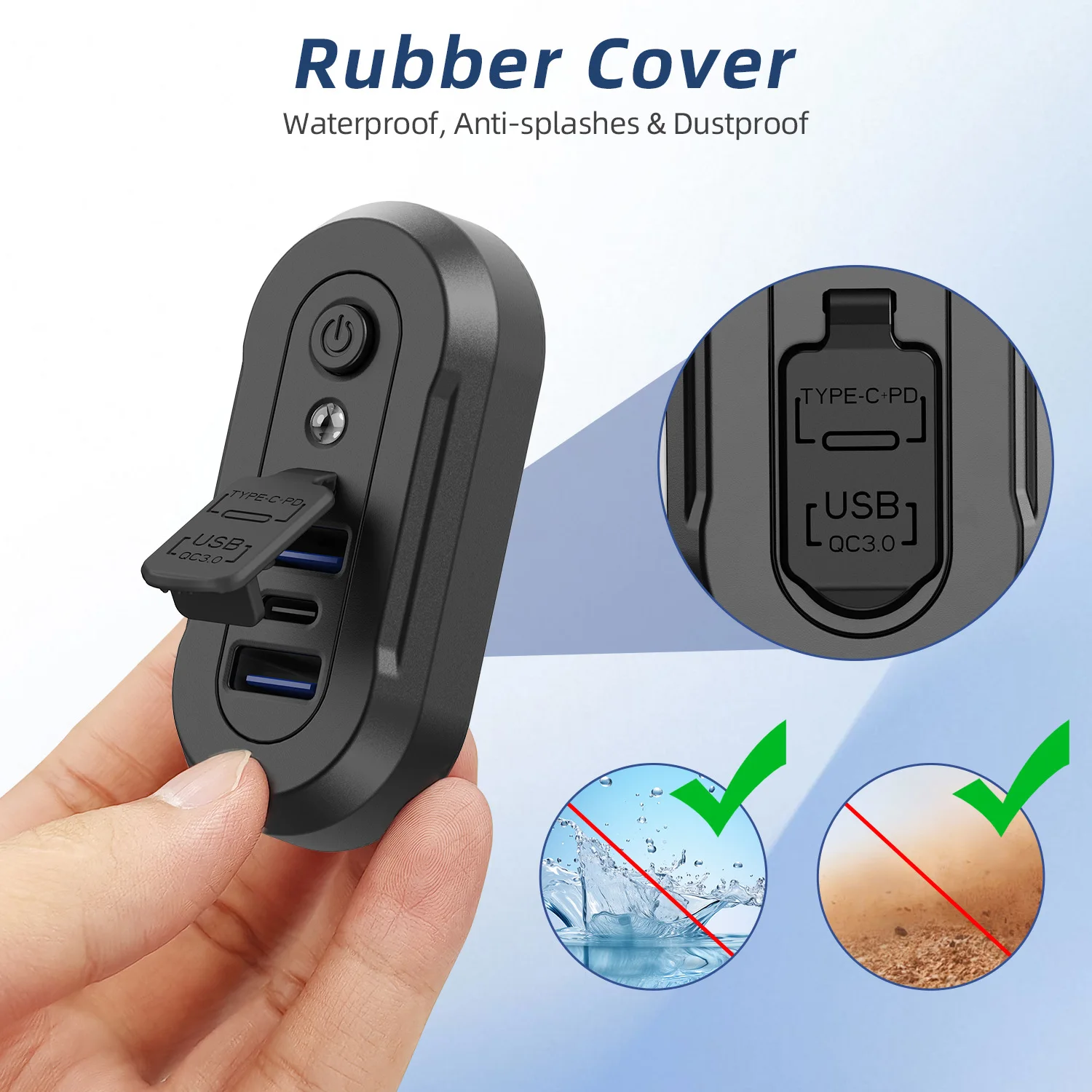 3-Ports USB Charger Socket Dual 18W QC3.0 & 36W PD3.0 12/24V Car Bus Boats Vehicle Universal Waterproof Charger Power Adapter