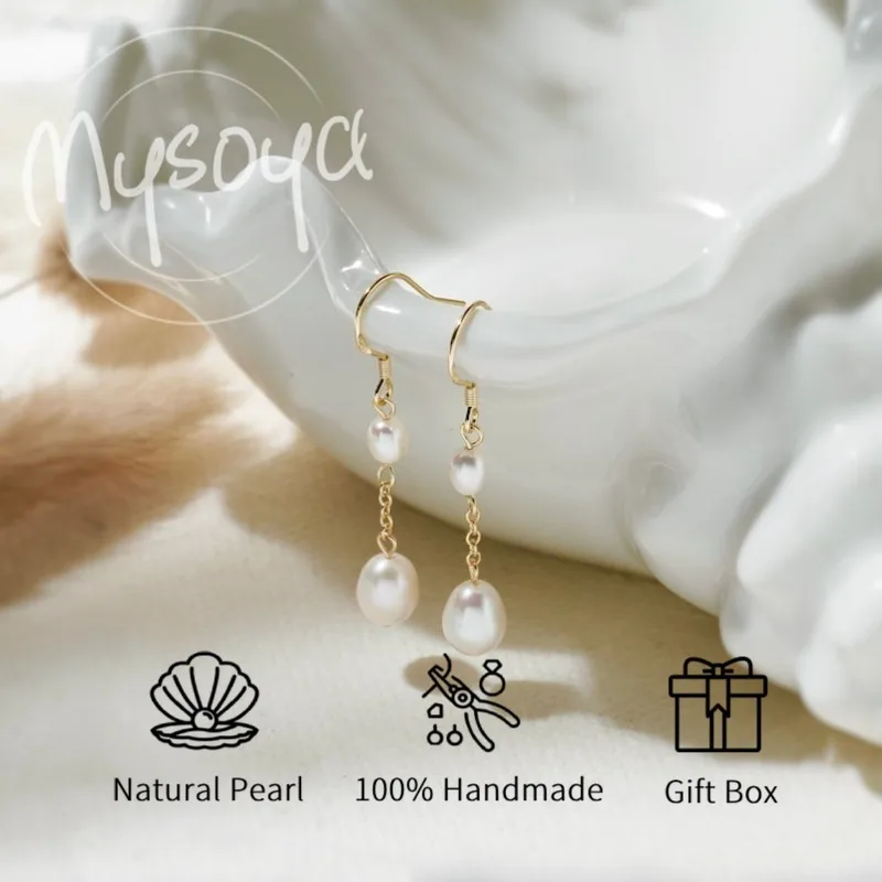 

MYSOYA серьги-капли с натуральным пресноводным жемчугом U-образный крючок, белый розовый жемчуг с подарочной коробкой, подарок на день рождения, свадьбу, годовщину