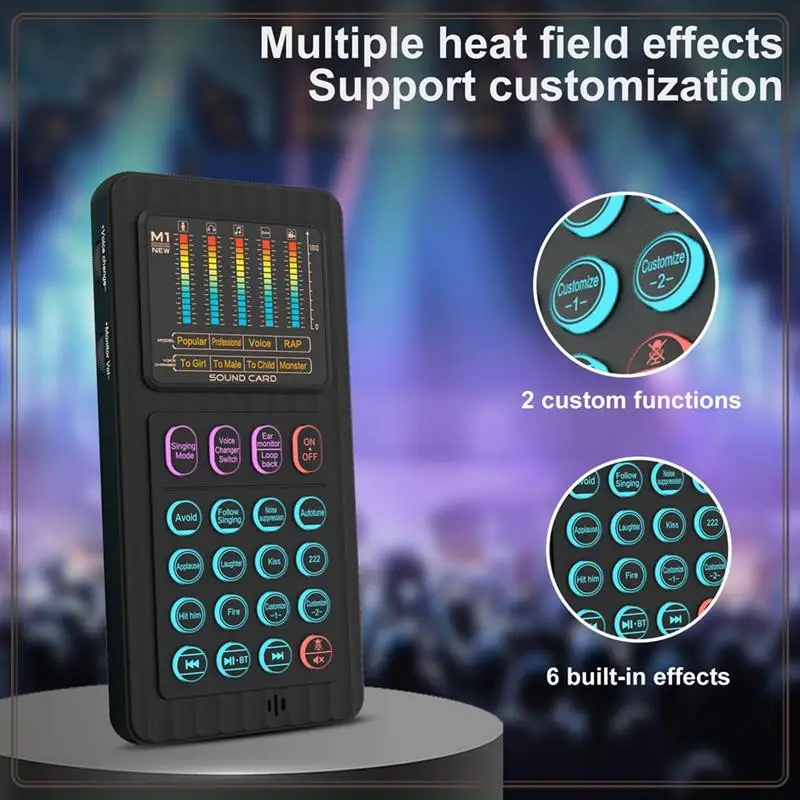 

Reliable-Live Sound Card Handheld Microphone With 8 Sound Effects Lighting Mini Live Broadcast Handheld Mic B,Live Sound Card Ha