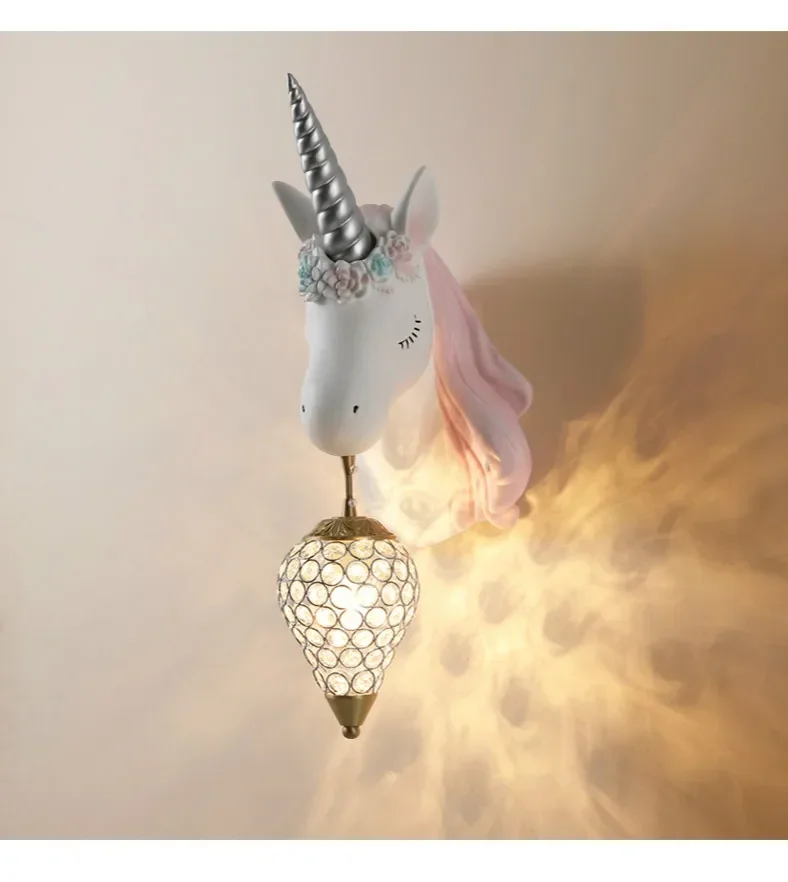 Nordic Simple Lovely Unicorn Led Wall Lamp Bedroom Bedside Lamp Girl Pink Creative Room Sconce Wall Lights Cartoon Unicorn Lamp